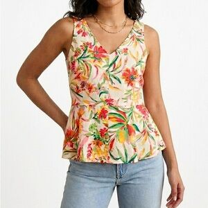 J. Crew Floral Sleeveless Peplum Top Size 00 Linen & Cotton Blend